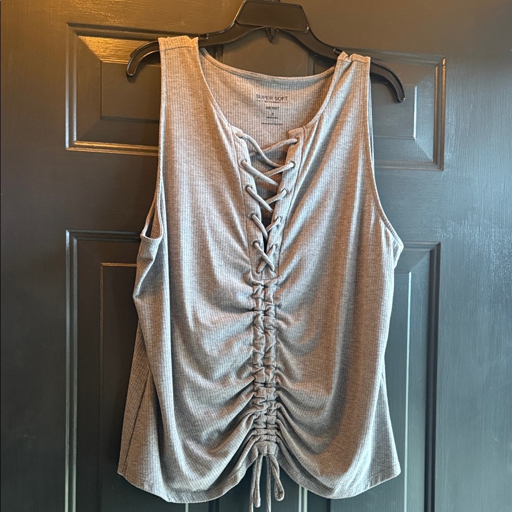 Chic Lace-Up Gray Tank Top
